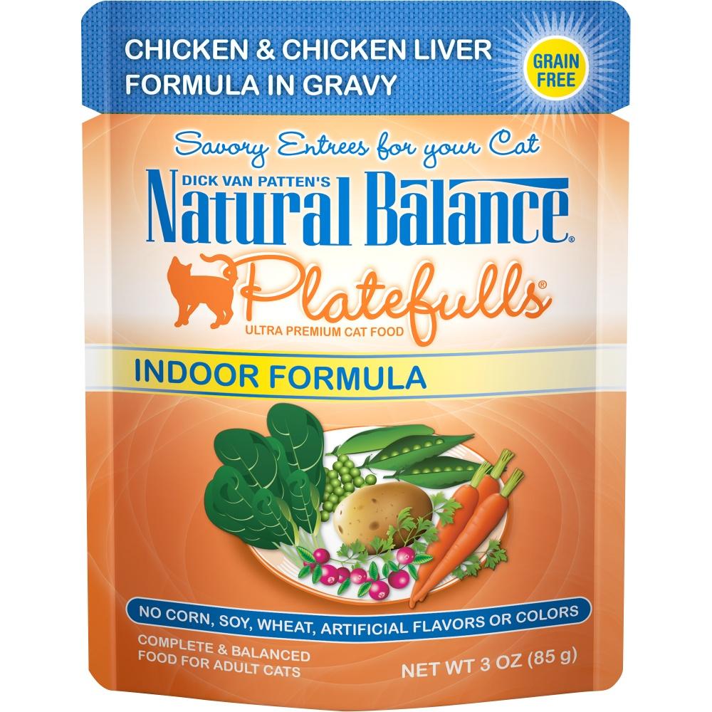 Natural Balance Platefulls Indoor Grain Free Chicken and Chicken Liver in  Gravy Pouch Wet Cat Food