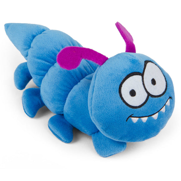 GoDog Caterpillar Chew Guard Squeaky Plush Dog Toy (Blue, Small)